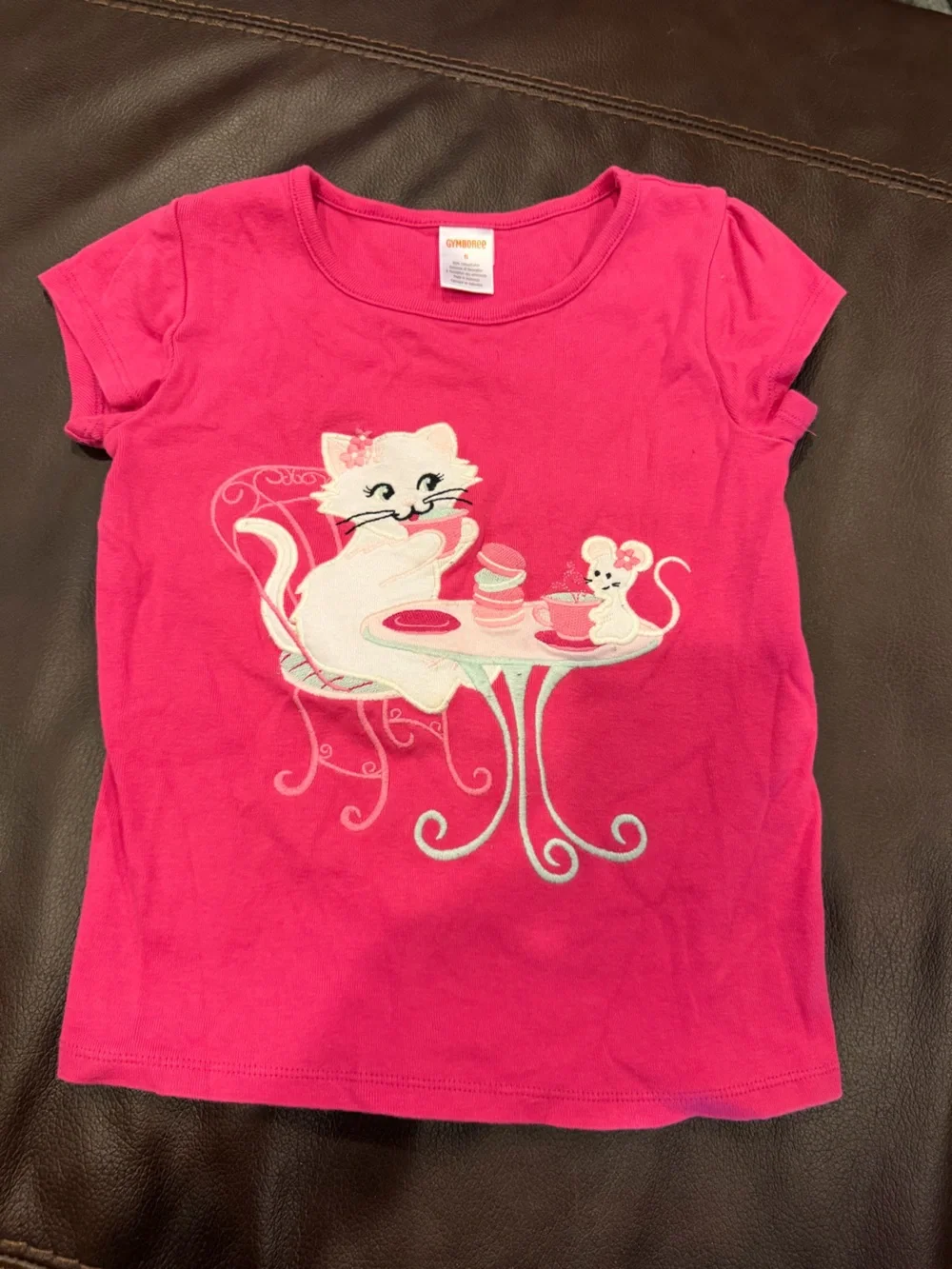 Gymboree Bright Pink Cat & Mouse Tea Party Tee